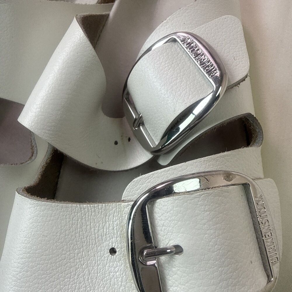 Birkenstock Arizona Big Buckle White Leather Sandals Slides- Size 39 8-8.5 - Picture 3 of 9